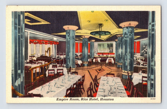 Houston Texas Rice Hotel Empire Room 1940s Postcard Unposted Linen