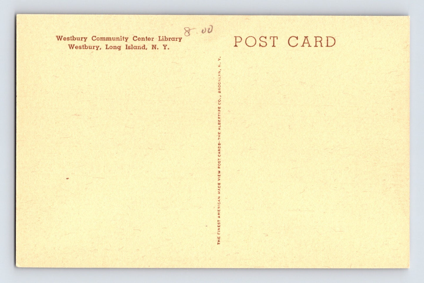 Westbury New York Long Island Library 1930s Albertype Postcard
