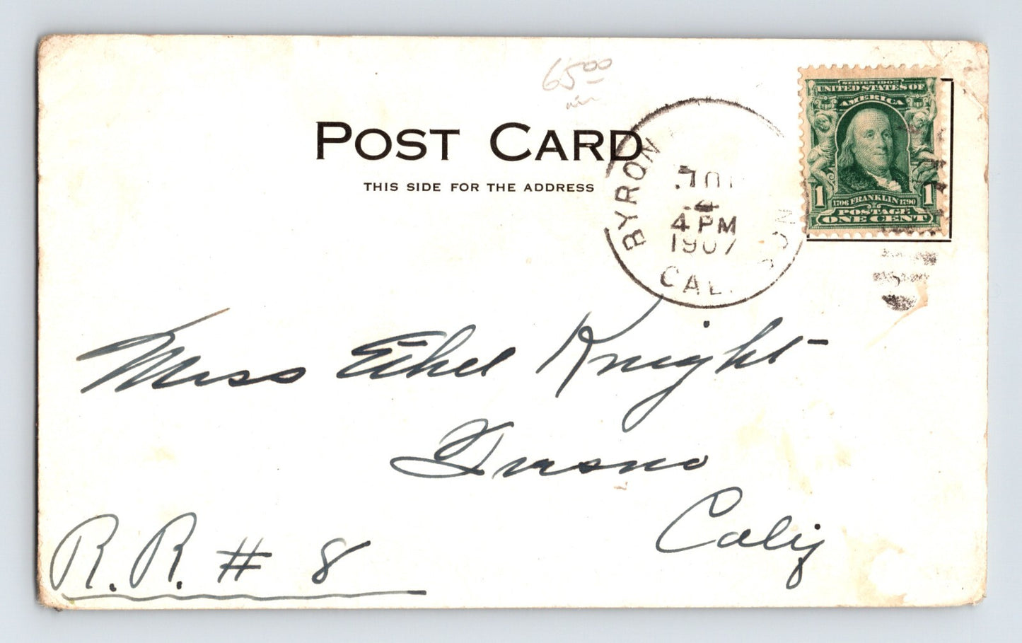 Byron Hot Springs California Resort 1907 Postcard Posted Undivided Back