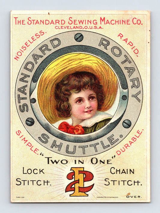 Standard Sewing Machine child portrait rotary shuttle Victorian trade card 1890s