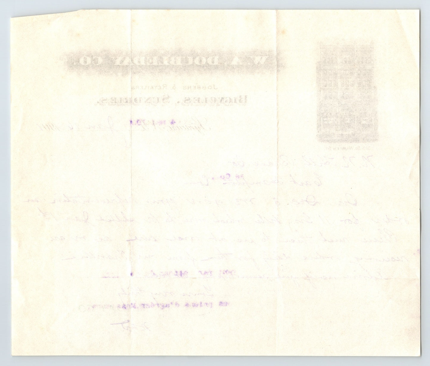Syracuse New York 1901 W A Doubleday Company Bicycle Letterhead 8.5 x 7