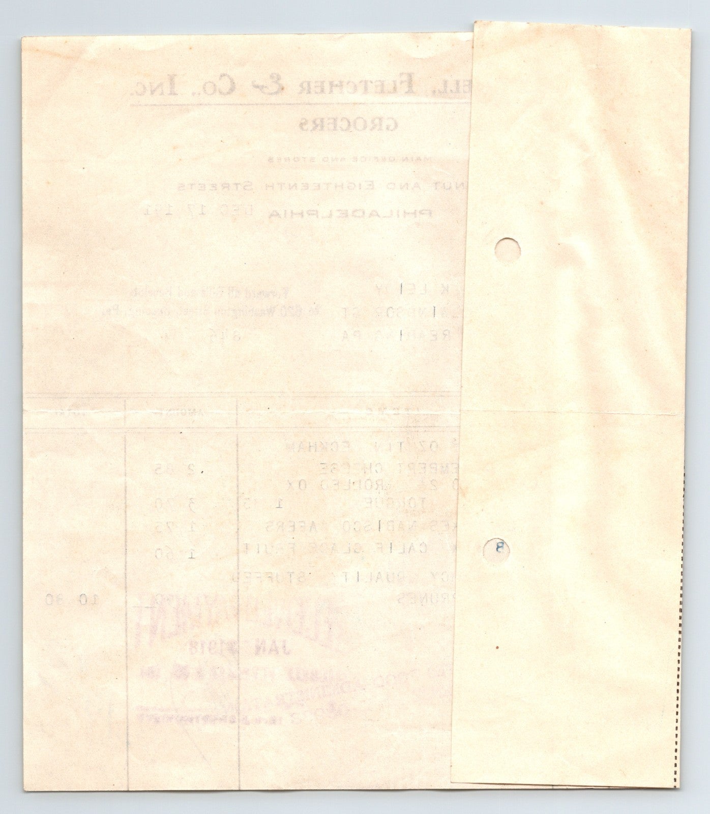 Philadelphia 1917 Mitchell Fletcher Grocers Billhead 6 x 7