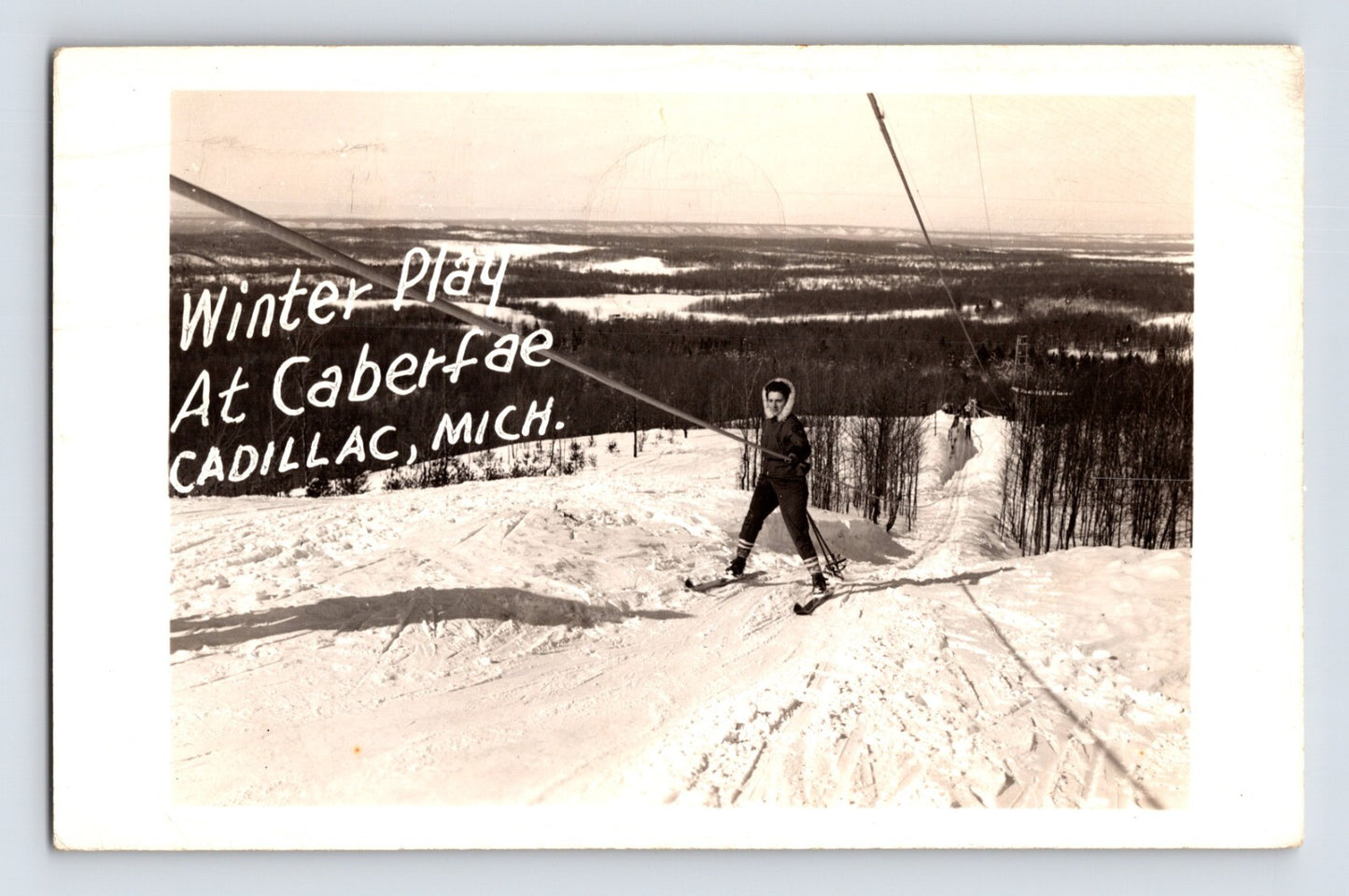 Cadillac Michigan Caberfae ski tow 1941 RPPC postcard