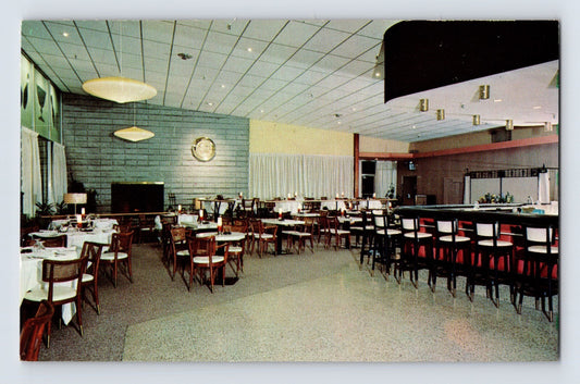 Wappingers Falls New York Holiday Bowling Alley Lounge interior 1960s chrome postcard dining tables bar seating