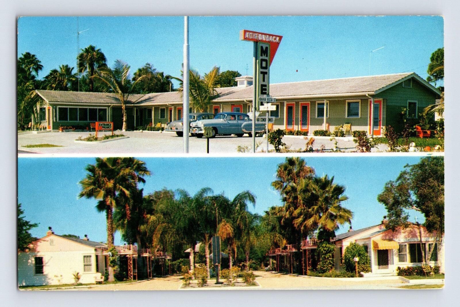 Sarasota Florida Adirondack Motel Bahia Courts palm trees mid century motel 1960s postcard