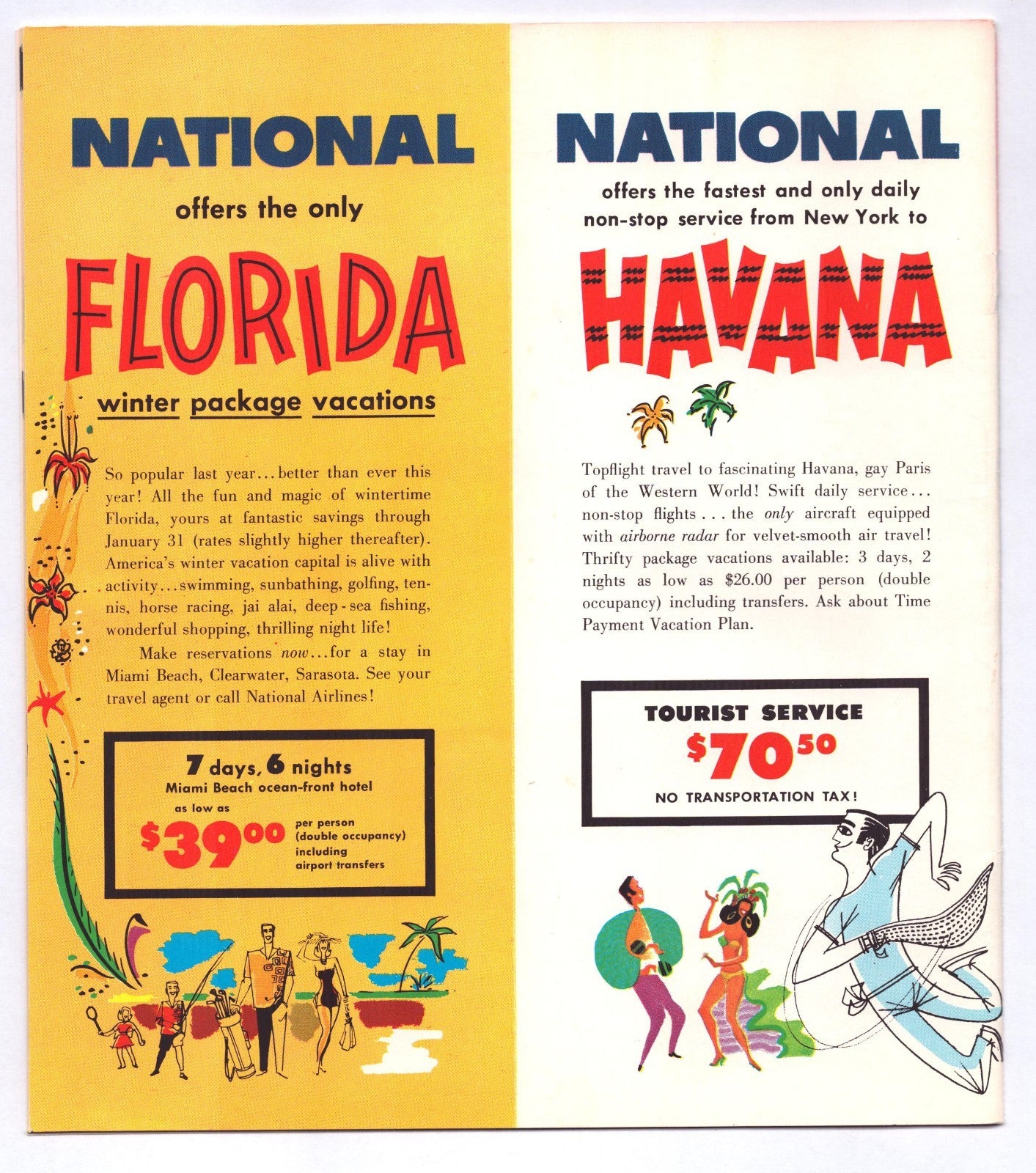 National Airlines 1957 Florida Havana Cuba System Time Table Brochure