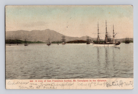 San Francisco Bay Mount Tamalpais ships sailing vessels harbor 1908 postcard