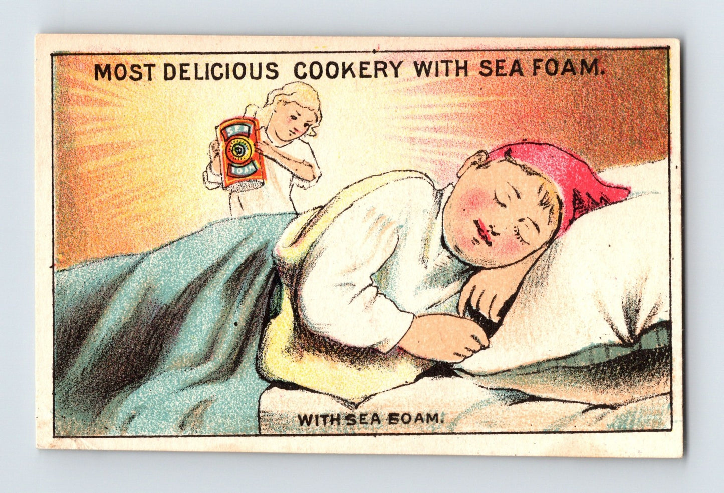 Sea Foam Baking Powder Sleeping Angel 1890s Victorian Trade Card 2.25 x 3.5