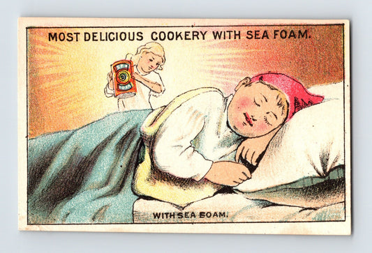 Sea Foam Baking Powder Sleeping Angel 1890s Victorian Trade Card 2.25 x 3.5