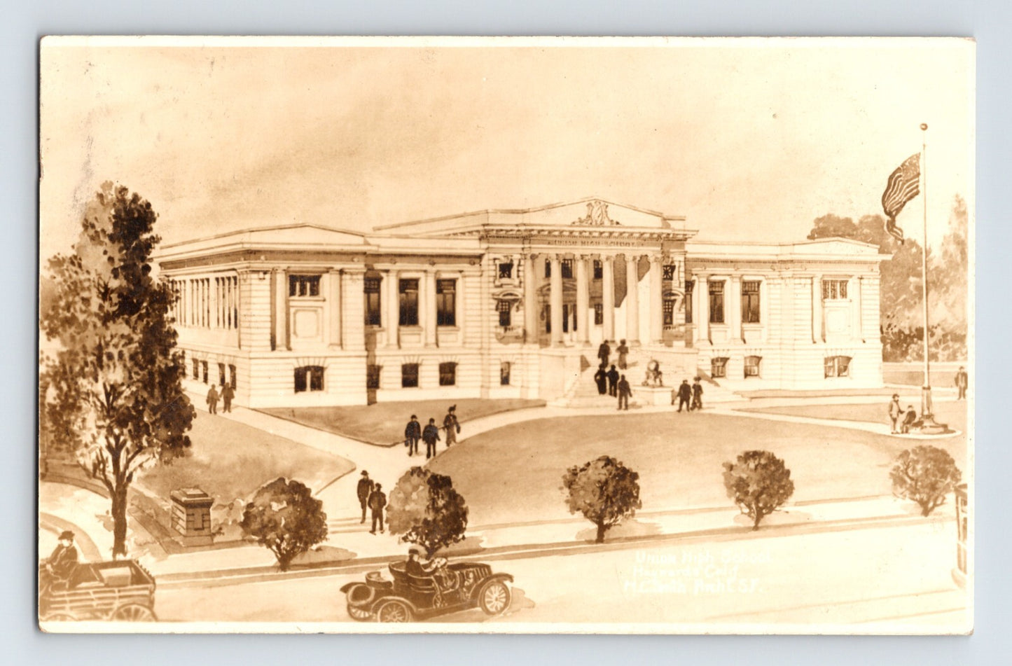 Hayward California Union High School 1912 RPPC Postcard Posted Divided Back