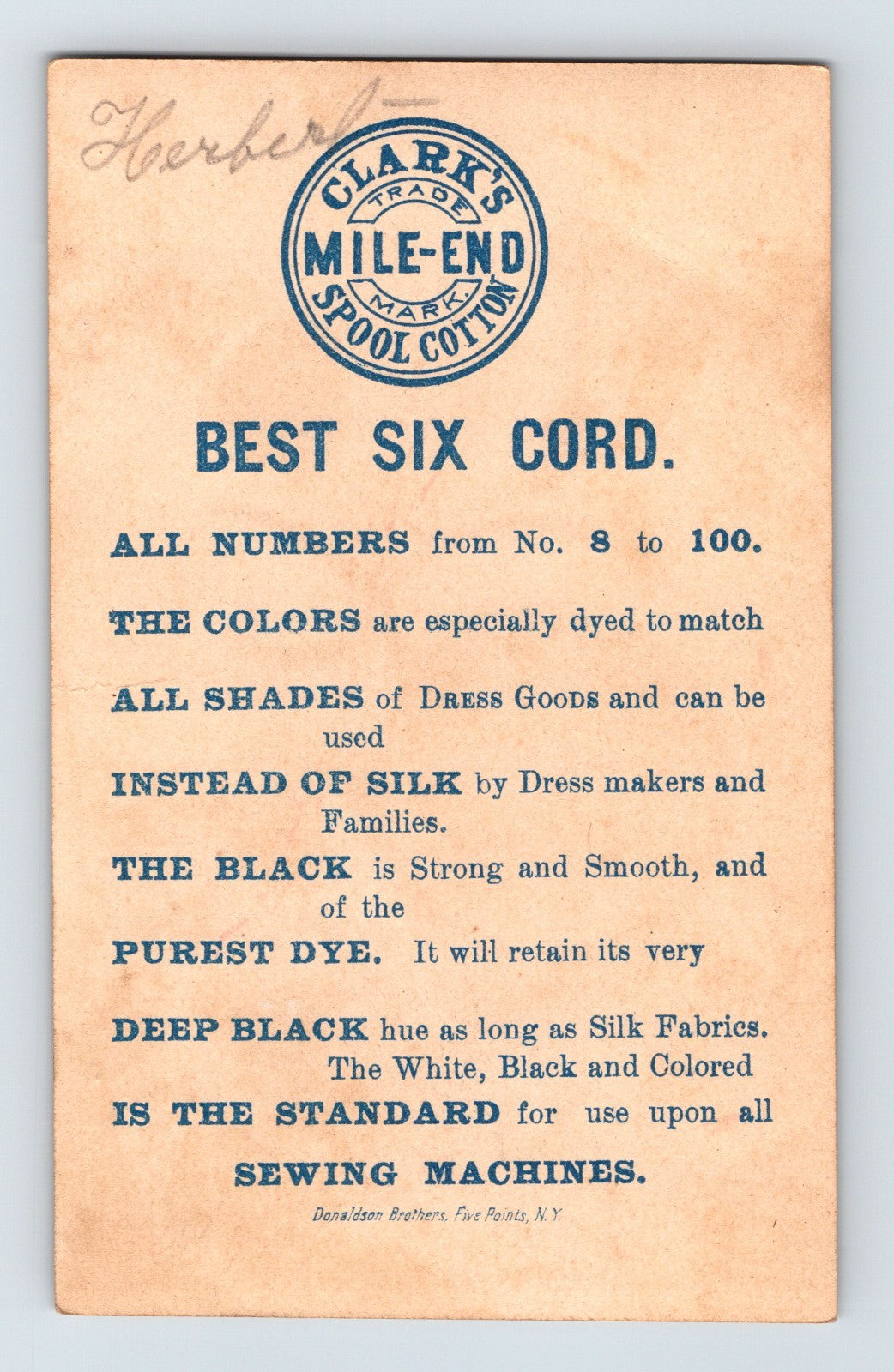 Clark’s Mile-End Thread Drummer Marching Spool Cotton 1890s Trade Card 3 x 4.5
