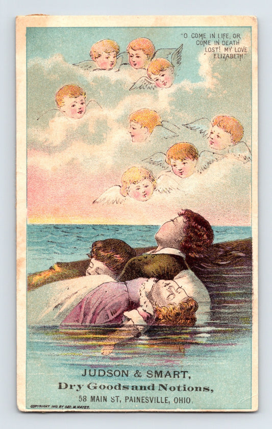 Painesville Ohio Judson Smart Dry Goods angels 1890s Victorian trade card
