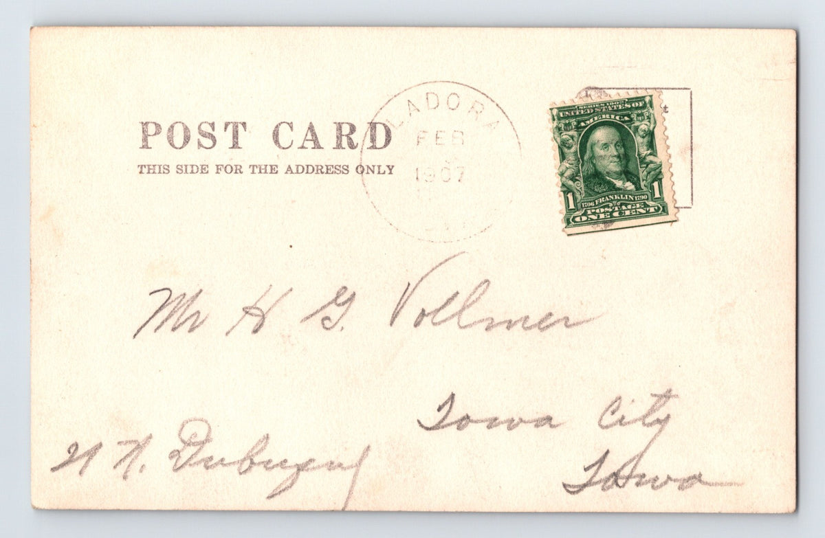 Postcard RPPC Iowa Ladora IA Church 1907 PostedUndivided Back Front Cancel