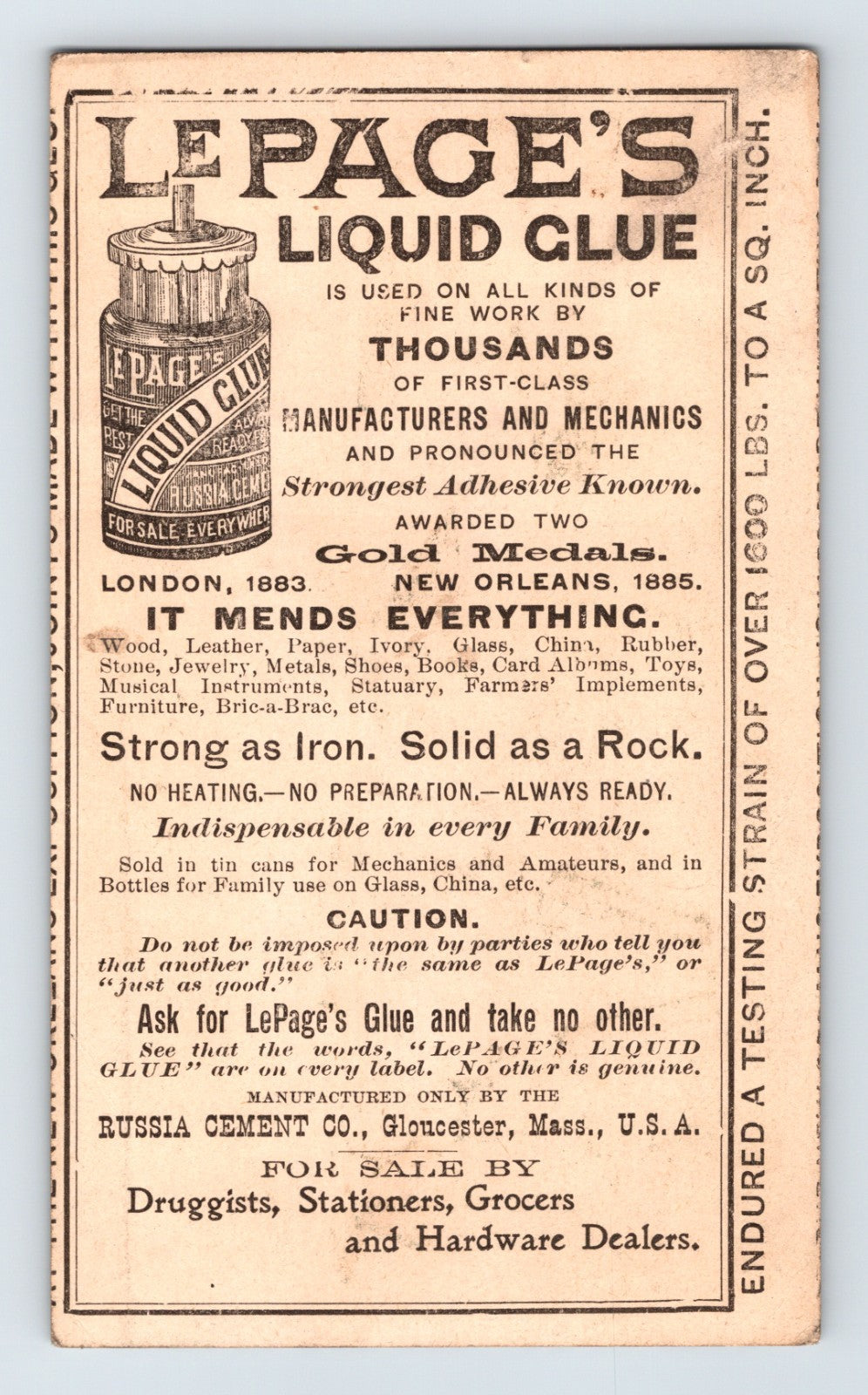 LePage's Liquid Glue Policemen Humor 1890s Victorian Trade Card 3.25 x 5.5