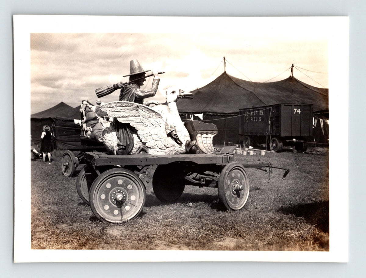 Cole Bros Circus 1946 Wichita Kansas Mother Goose swan ride wagon with circus tents in background