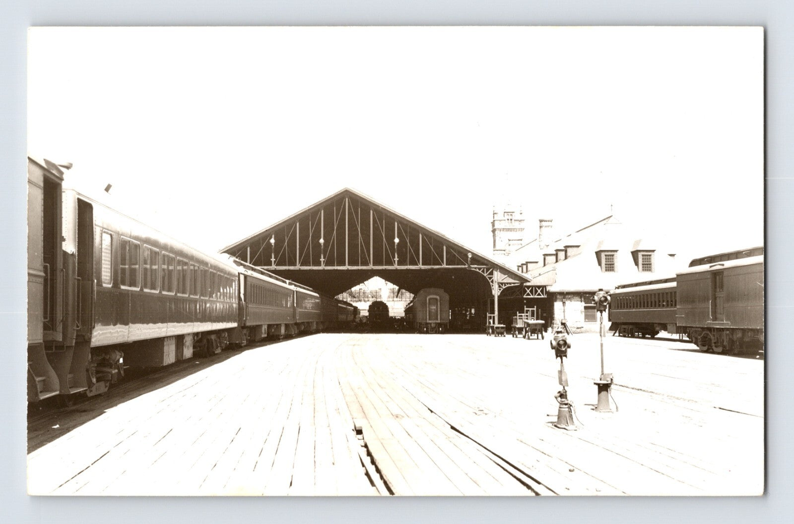 Portland Maine railroad station depot passenger trains platform real photo postcard