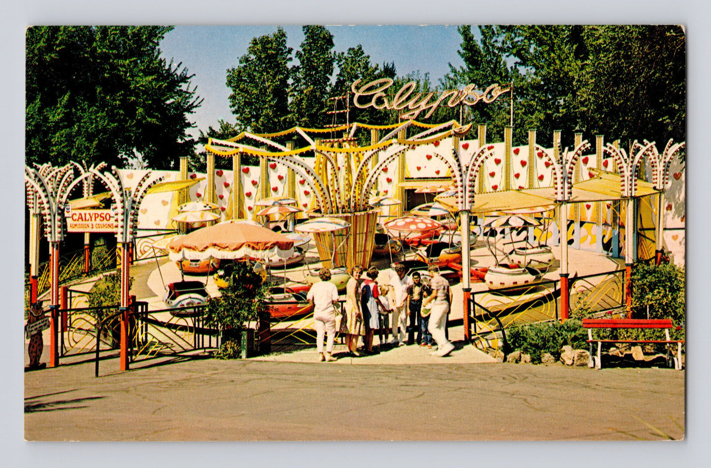 Denver Colorado Elitch Gardens Calypso ride amusement park entrance 1960s postcard