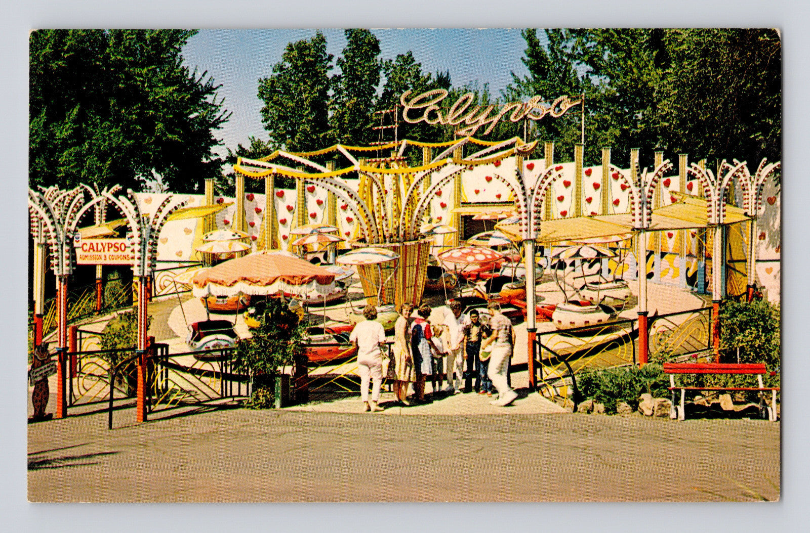 Denver Colorado Elitch Gardens Calypso ride amusement park entrance 1960s postcard