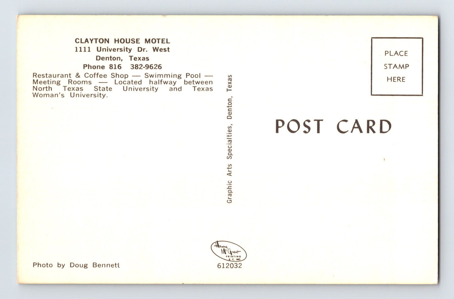 Denton Texas Clayton House Hotel 1960s Postcard Unposted Chrome