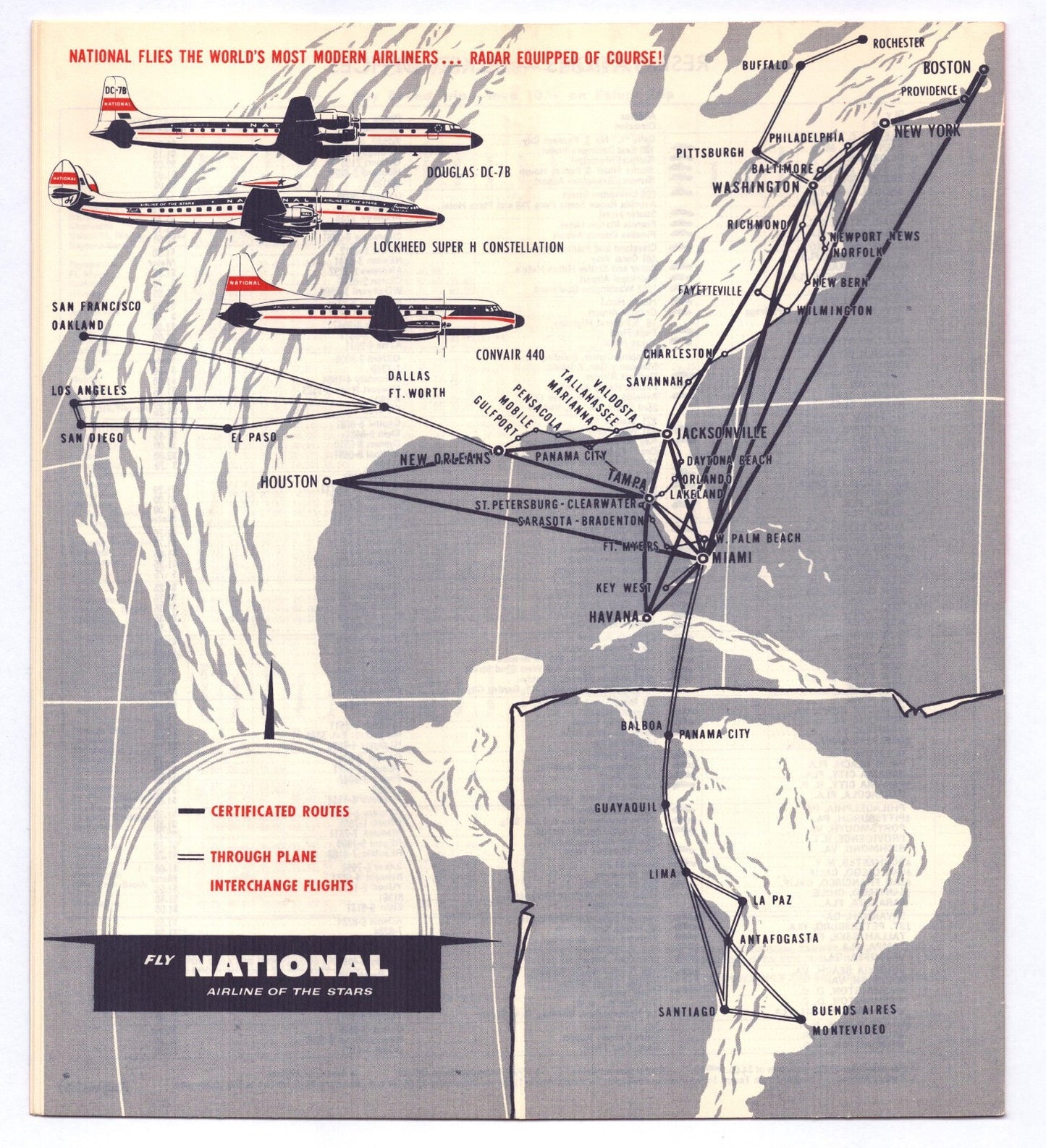National Airlines 1958 DC-7B System Time Table Brochure