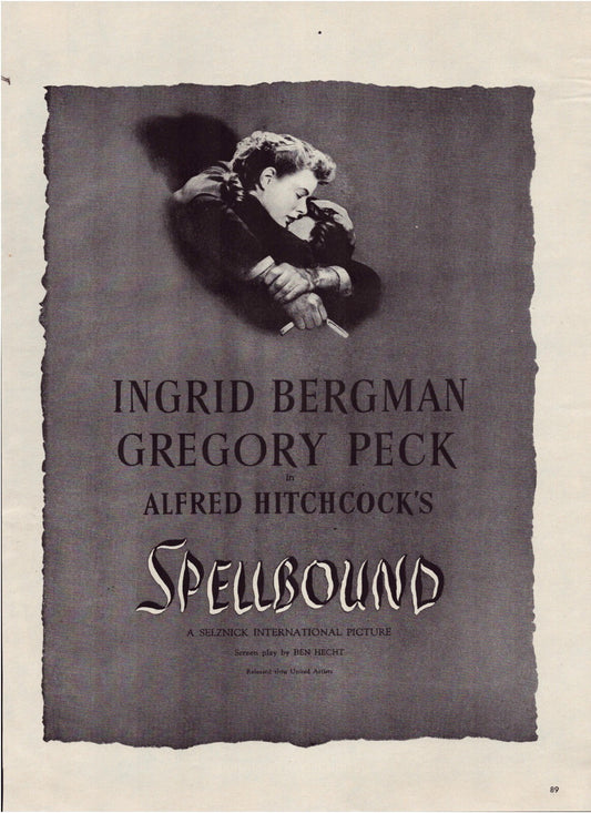 Spellbound Film 1945 Hitchcock Ingrid Bergman Gregory Peck Print Ad 10.5 x 13.5
