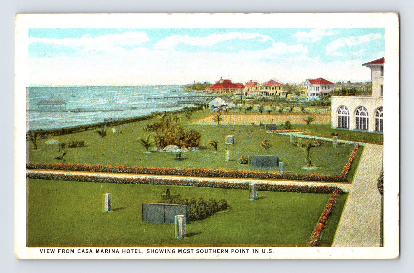 Key West Florida Casa Marina Hotel oceanfront grounds southernmost point 1930s postcard