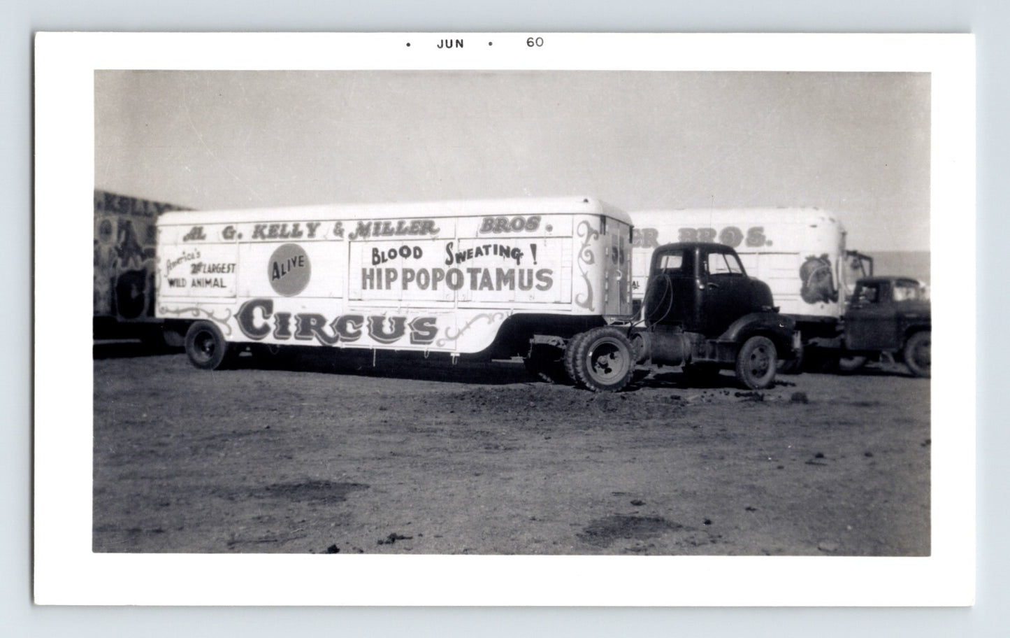 Kelly Miller Circus truck trailer Blood Sweating Hippopotamus Hugo Oklahoma June 1960 vintage photo