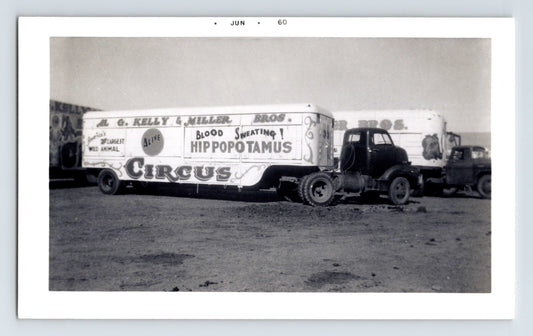 Kelly Miller Circus truck trailer Blood Sweating Hippopotamus Hugo Oklahoma June 1960 vintage photo
