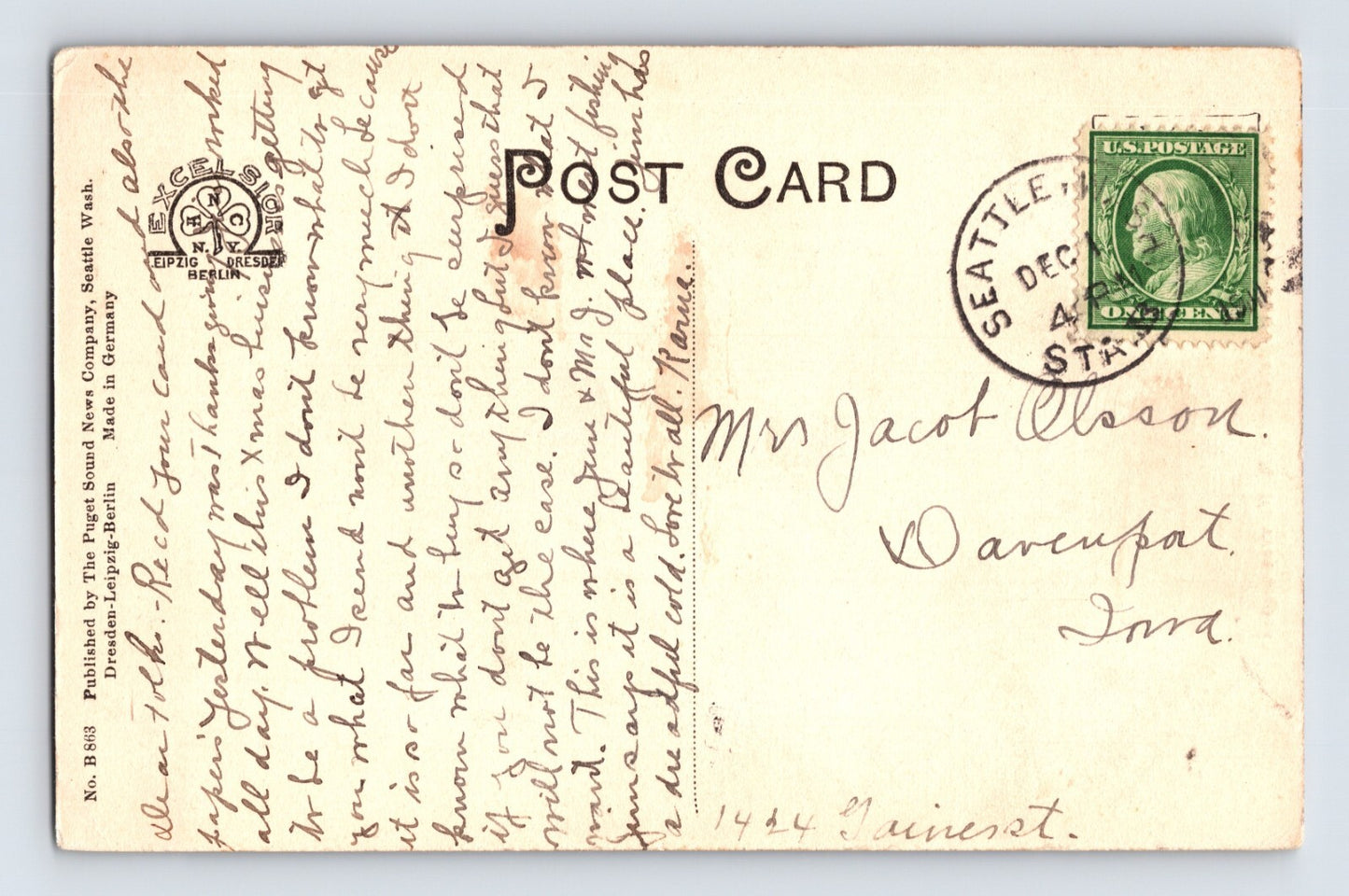 Monte Cristo Washington Railroad Tunnel 1911 Postcard Posted Divided Back