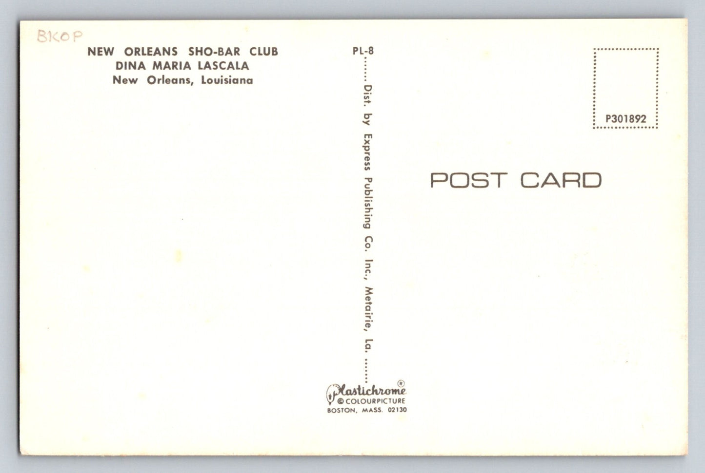New Orleans Louisiana Sho-Bar Club Burlesque Stage 1960s Postcard Unposted