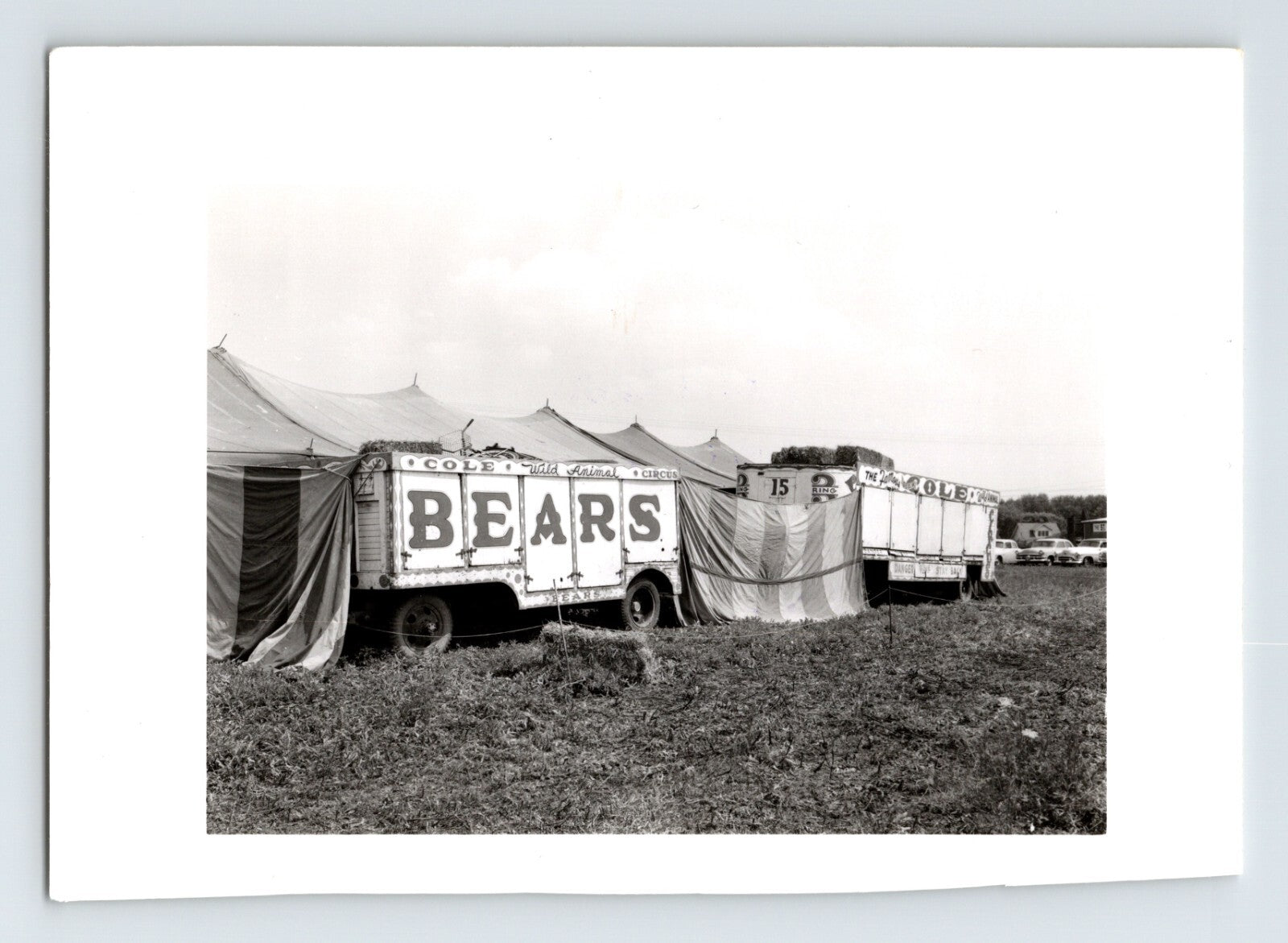 George Cole Circus 1954 bear cage truck Columbus Ohio vintage photo with canvas tents and transport wagons