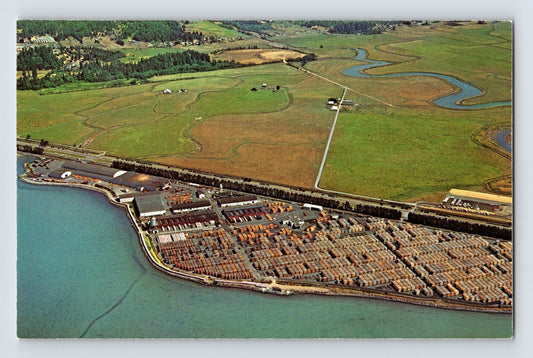 Arcata California redwood lumber yard aerial waterfront stacks logs 1970s postcard