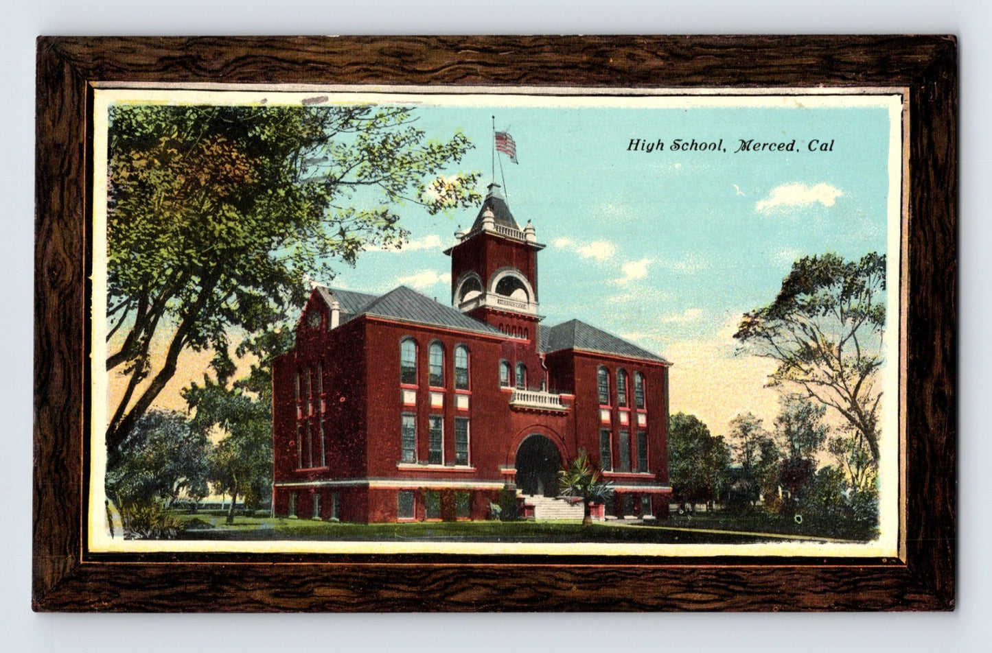 Merced California High School red brick building tower flag 1911 posted divided back postcard