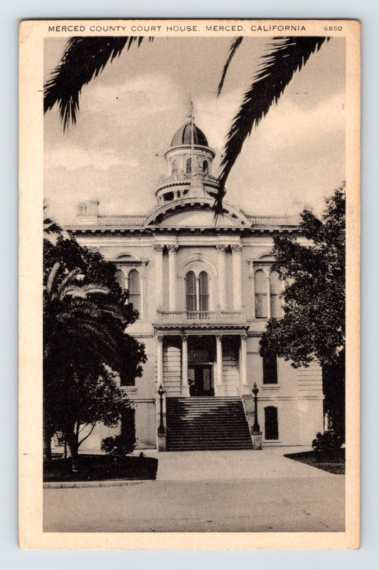 Merced California Court House 1936 Postcard Posted Black and White