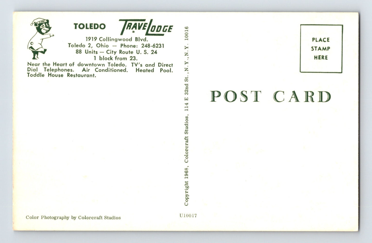 Toledo Ohio Travelodge Motel 1970s Postcard Unposted Chrome