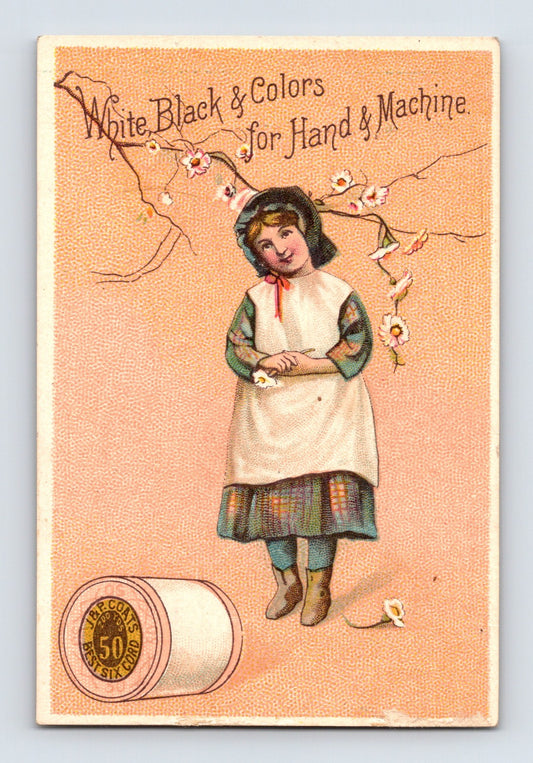 J and P Coats spool cotton girl floral branch 1890s trade card