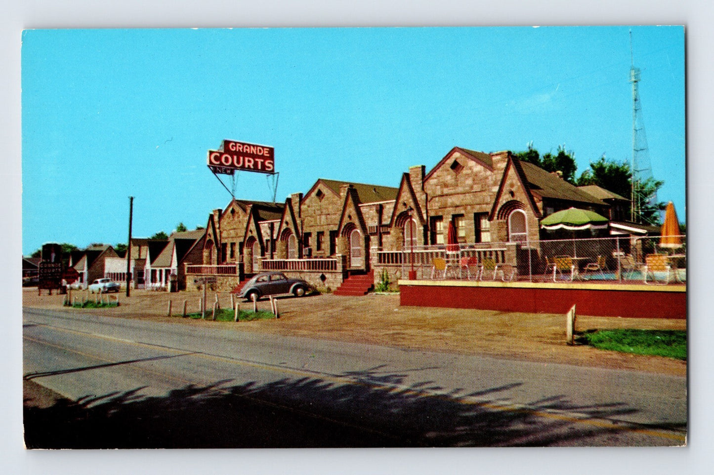 Rolla Missouri Route 66 Grande Courts Motor Hotel stone cottages 1960s chrome postcard