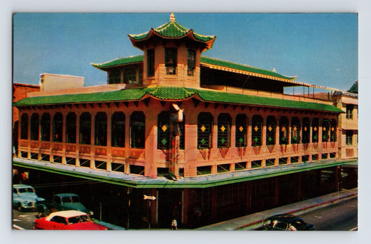 Honolulu Hawaii Wo Fat Restaurant Chinese pagoda style building 1950s chrome postcard