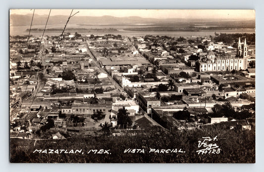 Mazatlan Sinaloa Mexico Vista Parcial aerial 1930s real photo postcard