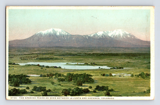 Hoehnes Colorado Spanish Peaks near La Junta 1910s Postcard Unposted Divided