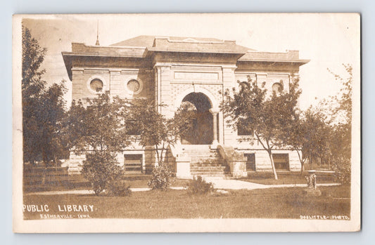 Estherville Iowa Public Library 1908 RPPC Postcard Posted Divided Back