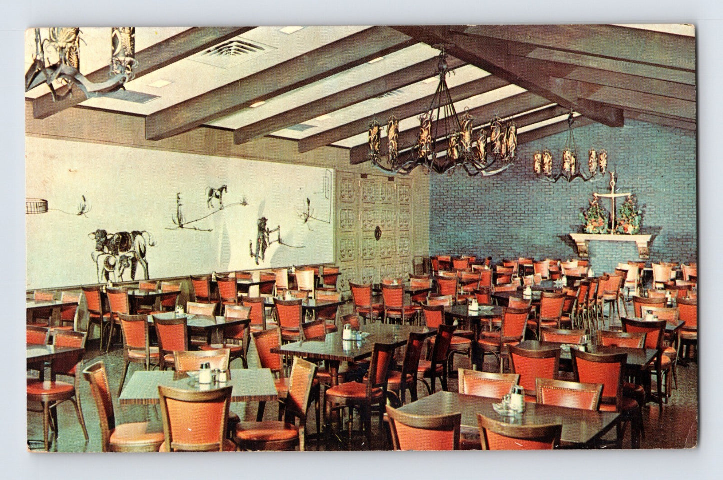 Amarillo Texas Underwood Bar B Q cafeteria dining room 1964 postcard interior restaurant seating