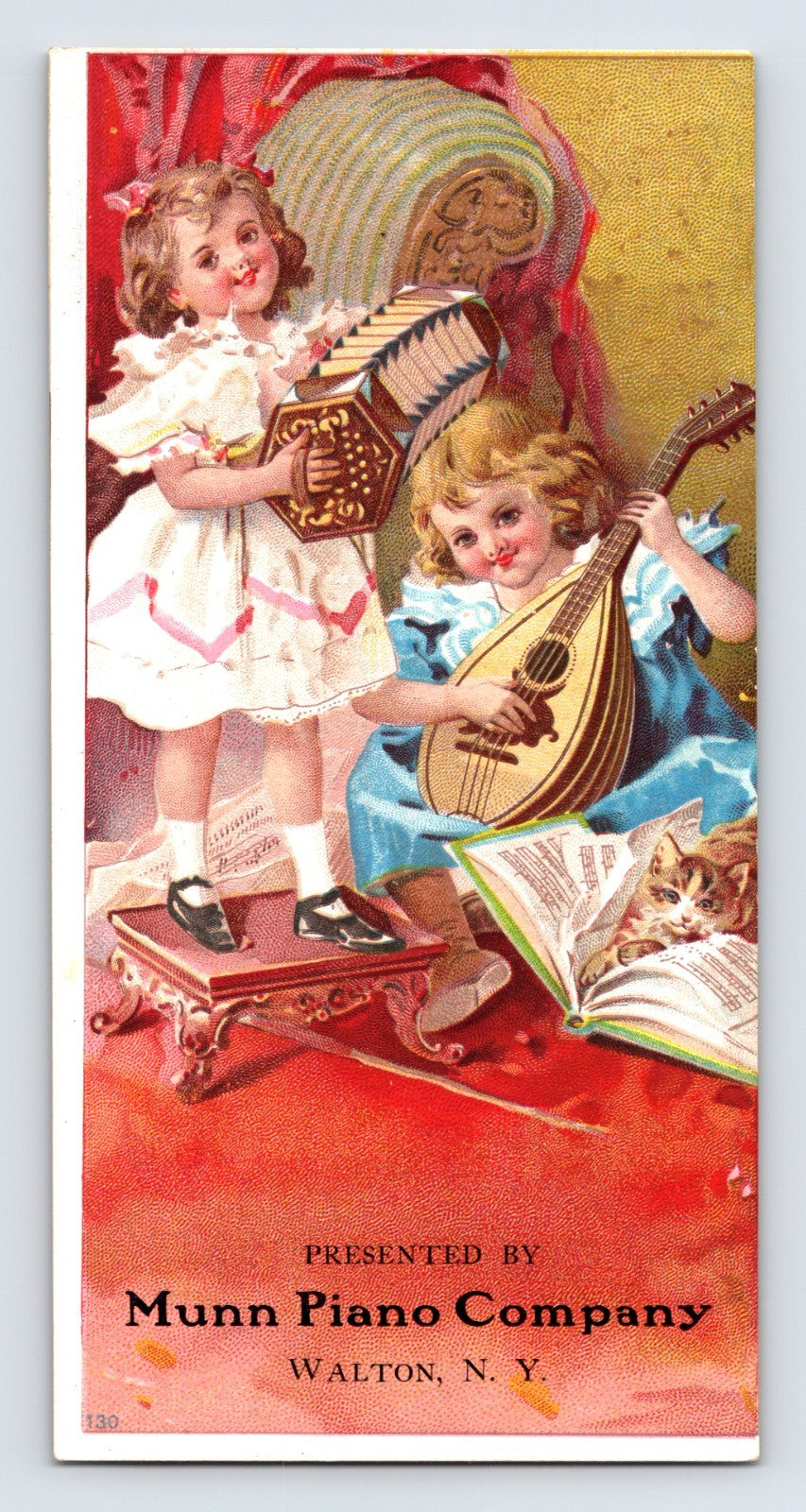 Munn Piano Company Walton New York Children Music 1910s Trade Card 6 x 3