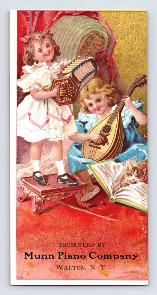 Munn Piano Company Walton New York Children Music 1910s Trade Card 6 x 3
