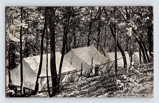 St Helena California Woodworths Camp ground tents 1915 postcard with wooded hillside campsite and canvas tents