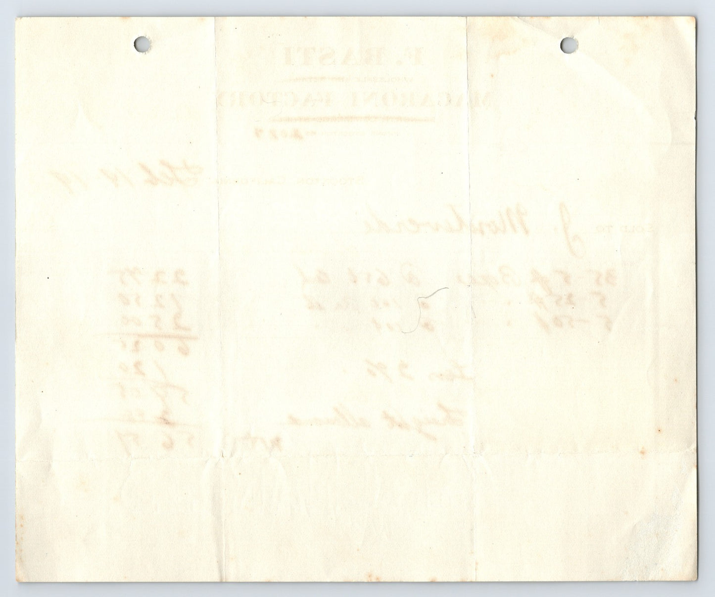 Stockton California 1919 F Basti Macaroni Factory Billhead 8 x 7