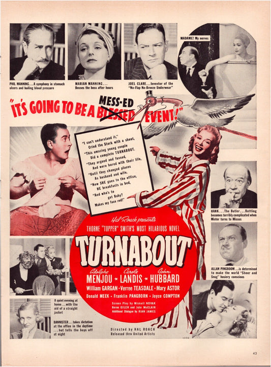 Turnabout 1940 film Carole Landis Adolphe Menjou John Hubbard print ad