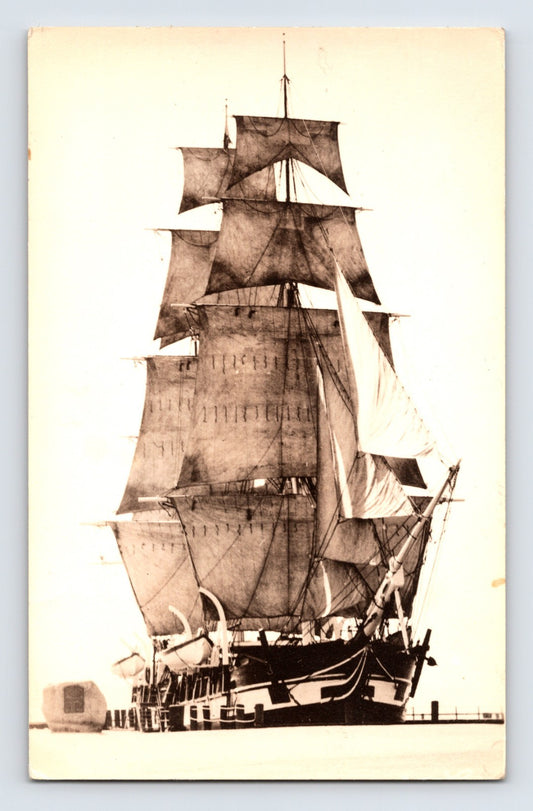 Whaling ship under full sail broadside view 1910s real photo postcard with divided back