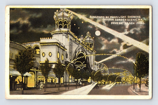 Revere Beach MA Dragon Gorge Scenic Railway Night Lights 1910s Unposted Divided