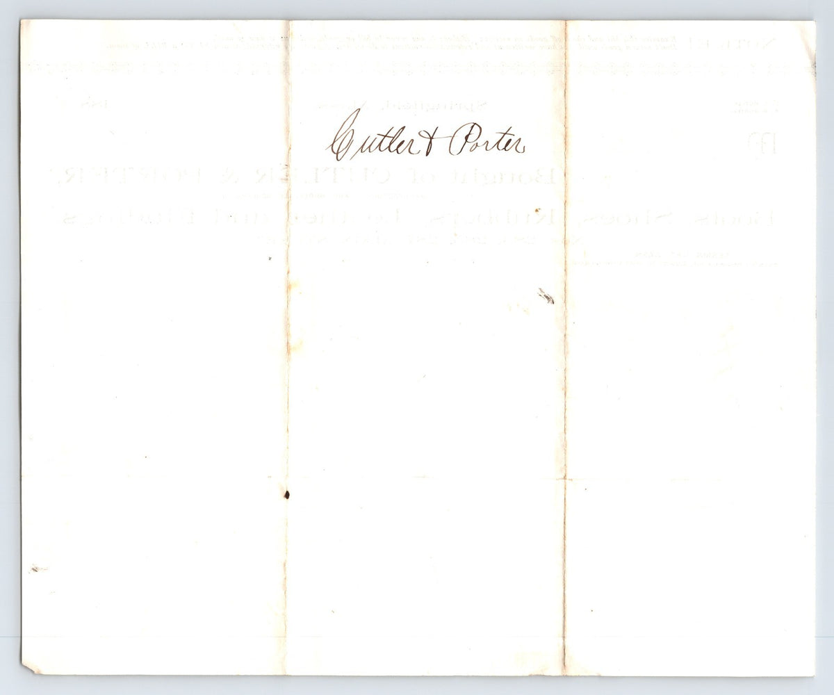 Springfield Massachusetts 1884 Cutler Porter Boots Shoes Billhead 8.5 x 7